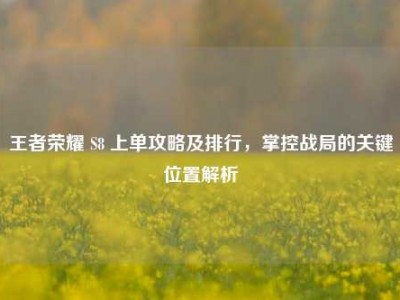 王者荣耀 S8 上单攻略及排行，掌控战局的关键位置解析