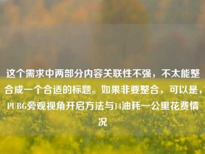 这个需求中两部分内容关联性不强，不太能整合成一个合适的标题。如果非要整合，可以是，PUBG旁观视角开启方法与14油耗一公里花费情况
