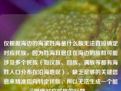 仅根据海边的海家姓海是什么族无法直接确定对应民族，因为姓海且居住在海边的族群可能涉及多个民族（如汉族、回族、满族等都有海姓人口分布在沿海地区），缺乏足够的关键信息来精准指向特定民族，所以无法生成一个能明确对应民族的标题。