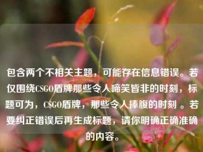 包含两个不相关主题，可能存在信息错误。若仅围绕CSGO盾牌那些令人啼笑皆非的时刻，标题可为，CSGO盾牌，那些令人捧腹的时刻 。若要纠正错误后再生成标题，请你明确正确准确的内容。