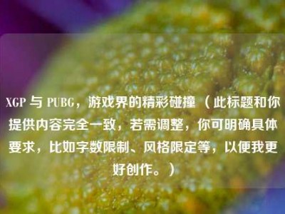XGP 与 PUBG，游戏界的精彩碰撞 （此标题和你提供内容完全一致，若需调整，你可明确具体要求，比如字数限制、风格限定等，以便我更好创作。）