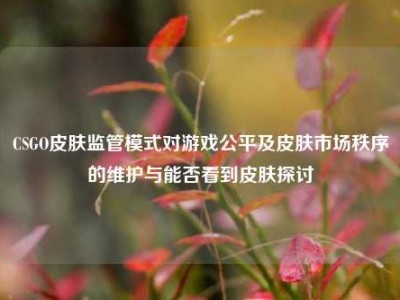 CSGO皮肤监管模式对游戏公平及皮肤市场秩序的维护与能否看到皮肤探讨