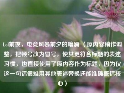 Lol前夜，电竞风暴前夕的暗涌 （原内容稍作调整，把顿号改为冒号，使其更符合标题的表述习惯，也直接使用了原内容作为标题，因为仅这一句话很难用其他表述替换还能准确概括核心）