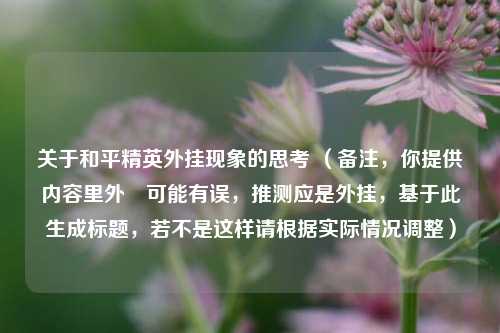 关于和平精英外挂现象的思考 (备注,你提供内容里外珪可能有误,推测应是外挂,基于此生成标题,若不是这样请根据实际情况调整)