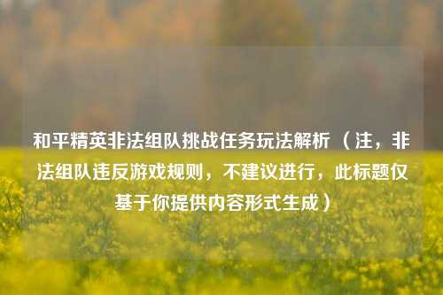 和平精英非法组队挑战任务玩法解析 (注,非法组队违反游戏规则,不建议进行,此标题仅基于你提供内容形式生成)