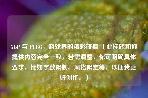 XGP 与 PUBG,游戏界的精彩碰撞 (此标题和你提供内容完全一致,若需调整,你可明确具体要求,比如字数限制、风格限定等,以便我更好创作。)