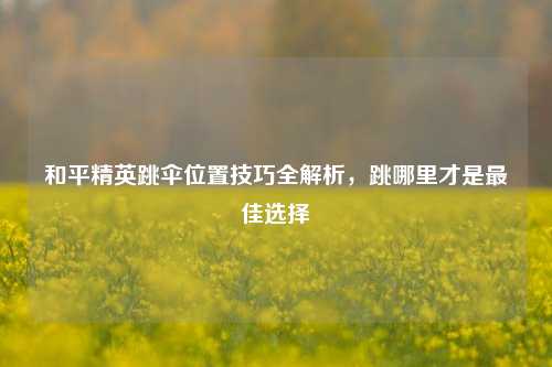 和平精英跳伞位置技巧全解析,跳哪里才是最佳选择