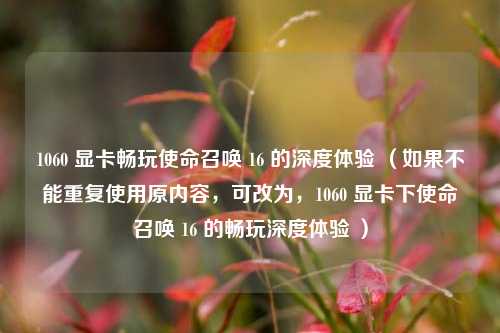 1060 显卡畅玩使命召唤 16 的深度体验 (如果不能重复使用原内容,可改为,1060 显卡下使命召唤 16 的畅玩深度体验 )