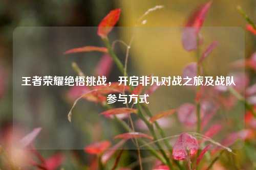 王者荣耀绝悟挑战,开启非凡对战之旅及战队参与方式