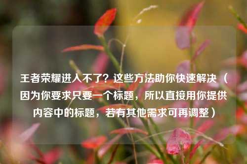 王者荣耀进入不了?这些方法助你快速解决 (因为你要求只要一个标题,所以直接用你提供内容中的标题,若有其他需求可再调整)