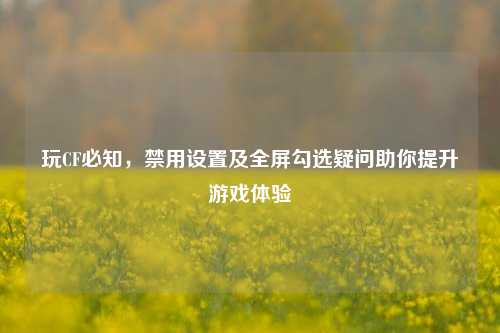 玩CF必知，禁用设置及全屏勾选疑问助你提升游戏体验