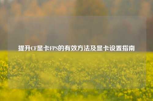 提升CF显卡FPS的有效方法及显卡设置指南