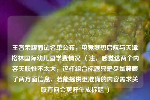 王者荣耀面试名单公布，电竞梦想启航与天津格林国际幼儿园学费情况 （注，感觉这两个内容关联性不太大，这样组合标题只是尽量兼顾了两方面信息，若能提供更准确的内容需求关联方向会更好生成标题 ）