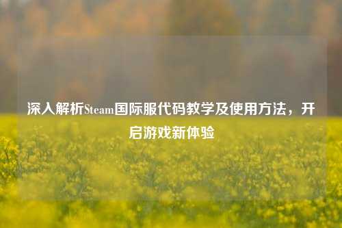 深入解析Steam国际服代码教学及使用方法,开启游戏新体验