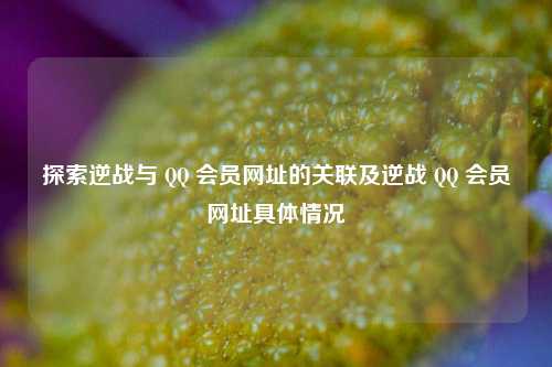 探索逆战与 QQ 会员网址的关联及逆战 QQ 会员网址具体情况