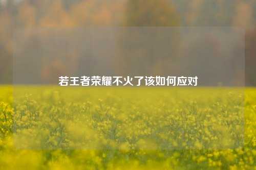 若王者荣耀不火了该如何应对