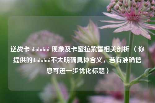 逆战卡 daduhui 现象及卡蜜拉紫誓相关剖析 (你提供的daduhui不太明确具体含义,若有准确信息可进一步优化标题)