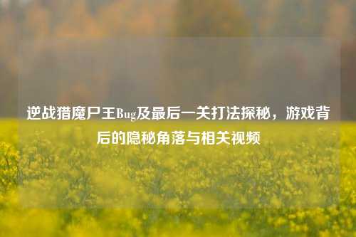 逆战猎魔尸王Bug及最后一关打法探秘，游戏背后的隐秘角落与相关视频